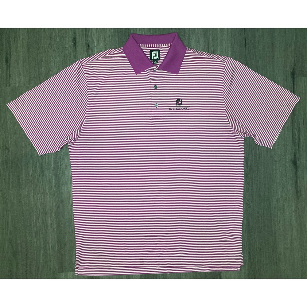 Footjoy Men's Golf Polo‎ FJ Invitational Purple Striped Shirt Size Large